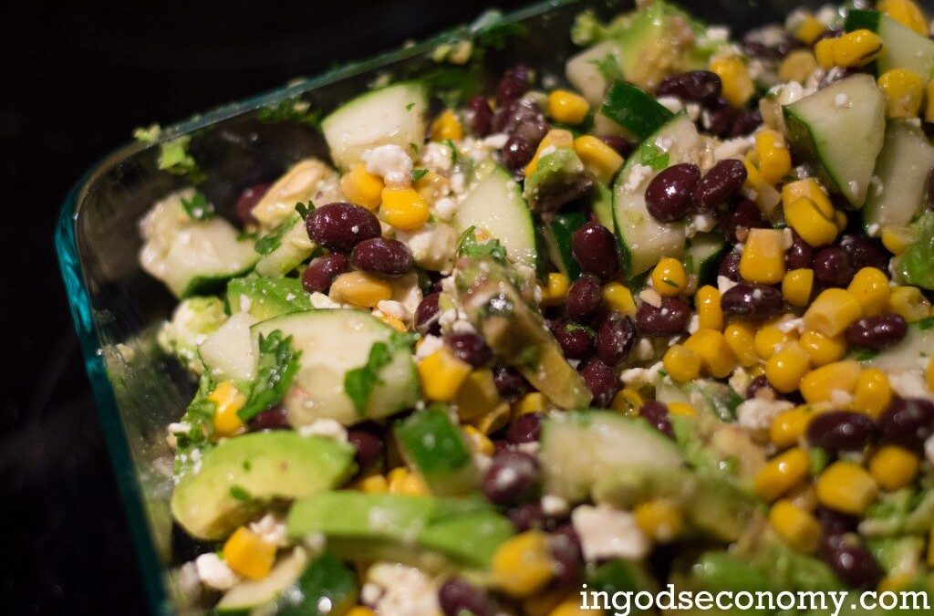 Avocado, Cucumber and Black Bean Salad with Cilantro Lime Dressing